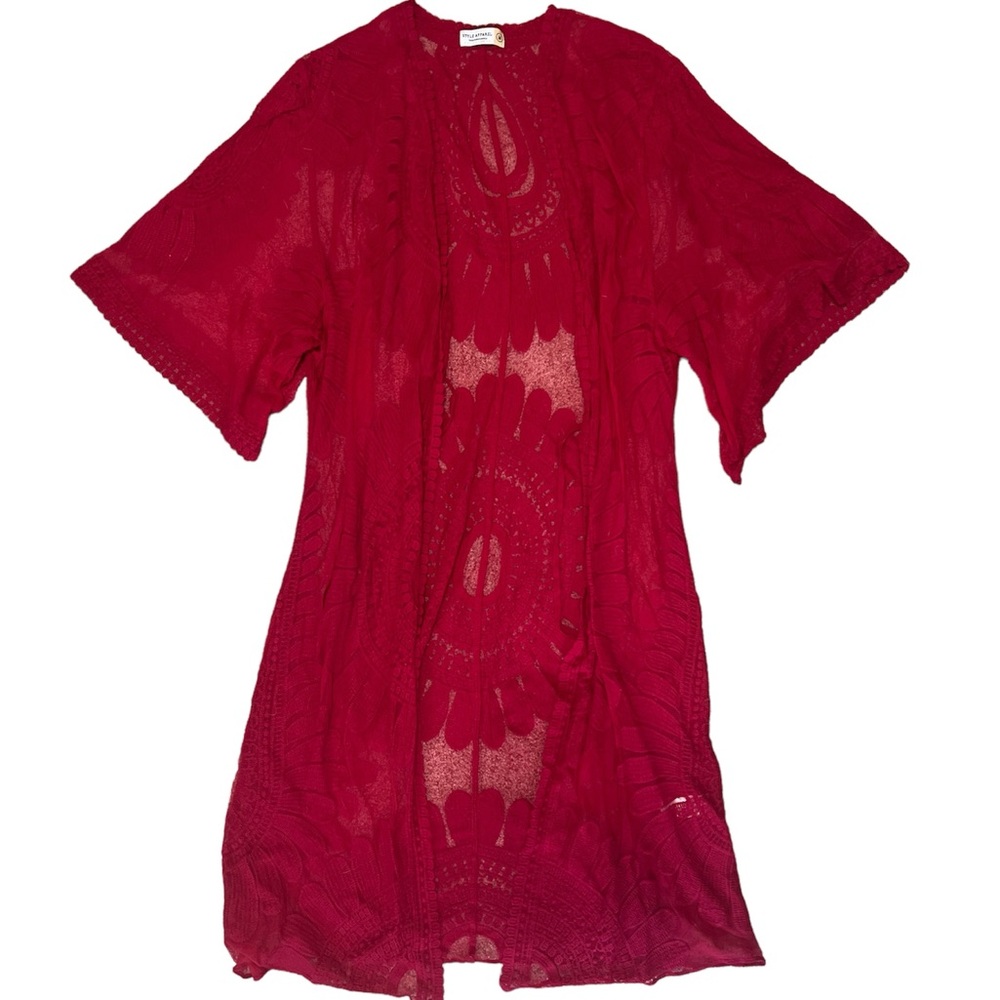 Style Apparel Red Lace Duster